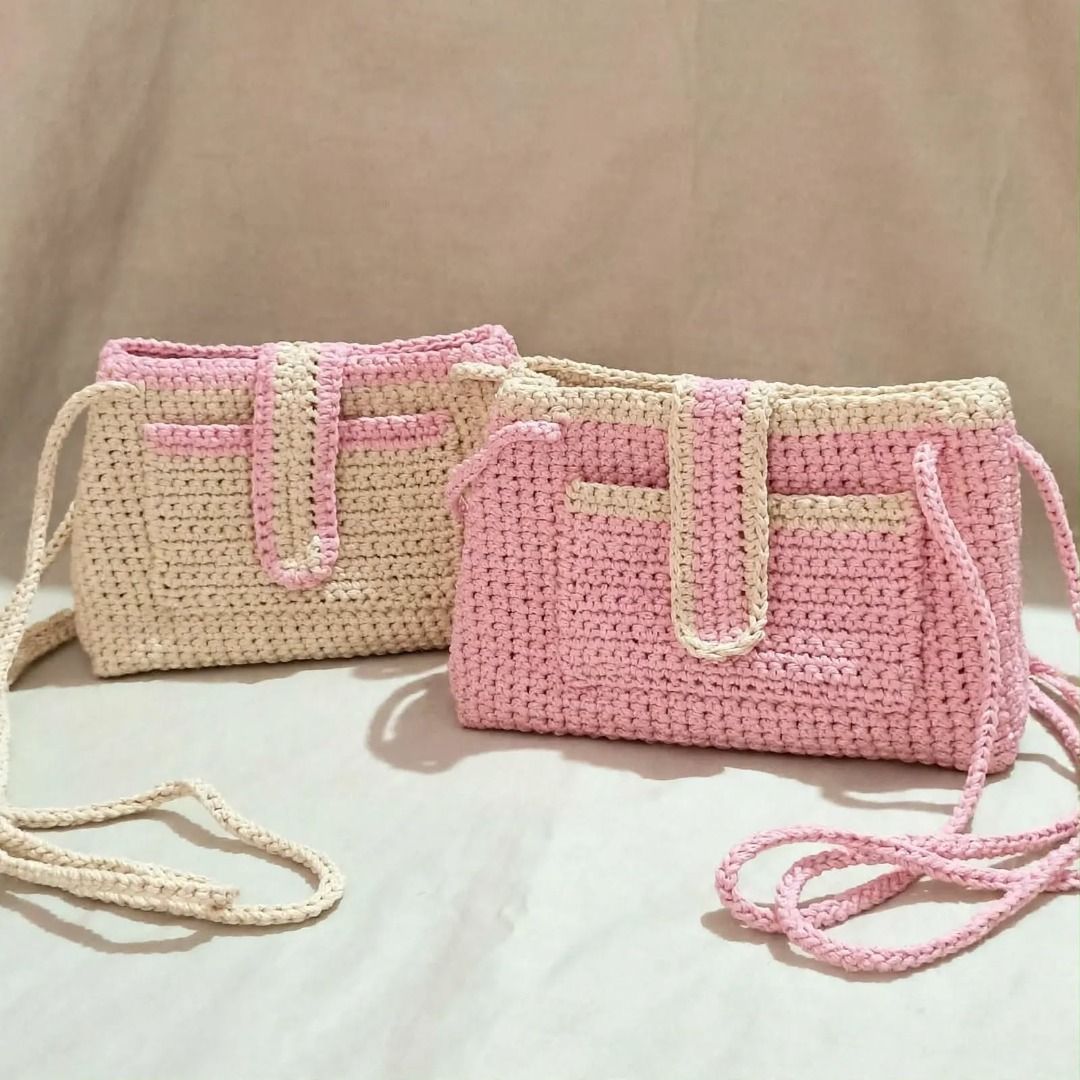 Crochet Shoulder Bag - Crochet Bag (Category: Shoulder Bags) located in Caloocan City. Submitted by gentlestone.cf60e8 (Listing ID 1469834825, Image 1). Description: Handmade Crochet Crossbody Bag 🧶💗 Details: Front flap pocket with secure closure Comfortable long adjustable strap Lightweight but sturdy — fits phone, wallet, cards & lippies Super cute aesthetic — Pinterest / Korean inspired 100% handmade with premium yarn (3 yarns per bag - 2 fo
