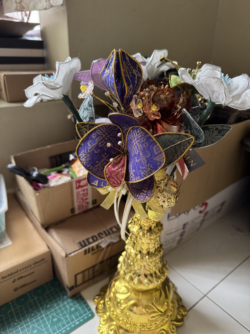 Handmade Fabric Orchid Flower Arrangement and Ornaments, Furniture ...