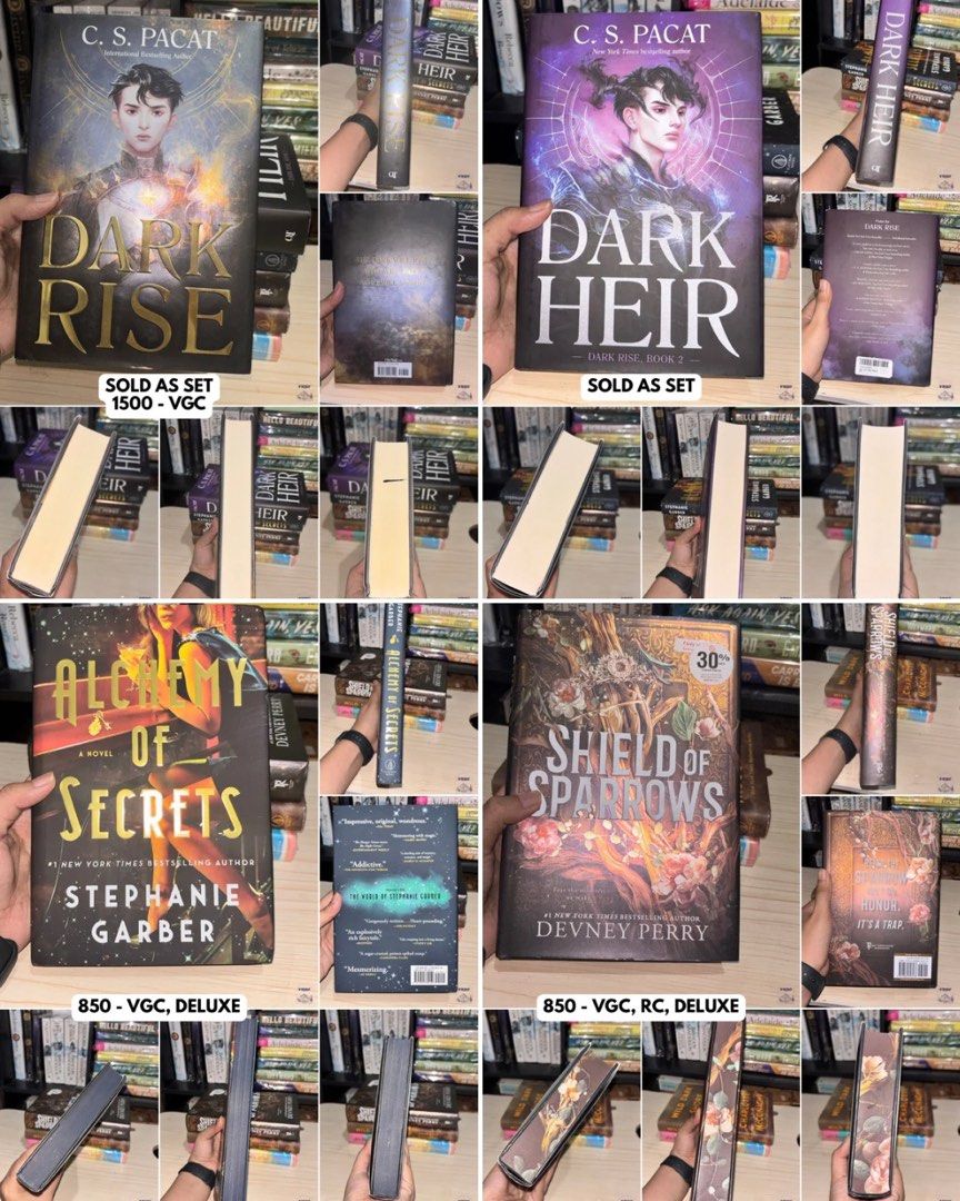 hardcovers and paperbacks (Category: Storybooks) located in Taguig. Submitted by bythevalleyreads (Listing ID 1469908352, Image 1). Description: available titles: hardcovers: - dark heir and dark rise (SOLD AS SET) - ₱1500 - alchemy of secrets (deluxe) - ₱850 - shield of sparrows (deluxe) - SOLD ‼️ - everything i know about love (deluxe) - ₱750 - wild dark shore - ₱850 - hello beautiful - ₱690 - marriage portrait - ₱550 - lessons in chemistry- ₱4