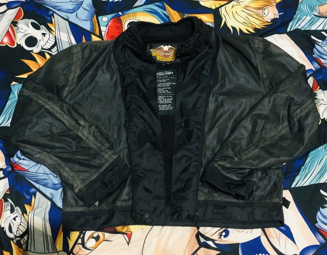 Harley-Davidson FXRG Men's Leather Jacket Black Size L (Category: Coats, Jackets and Outerwear) located in Manila. Submitted by gobvs222 (Listing ID 1469926858, Image 3). Description: - Brand: Harley-Davidson (FXRG Line) - Item: Men's Leather Jacket - Color: Black - Size: Large (Fits chest 42" to 45") - Material: Genuine water-resistant leather body; 100% polyester body lining; 100% nylon sleeve lining - Liner: Includes removable waterproof polya