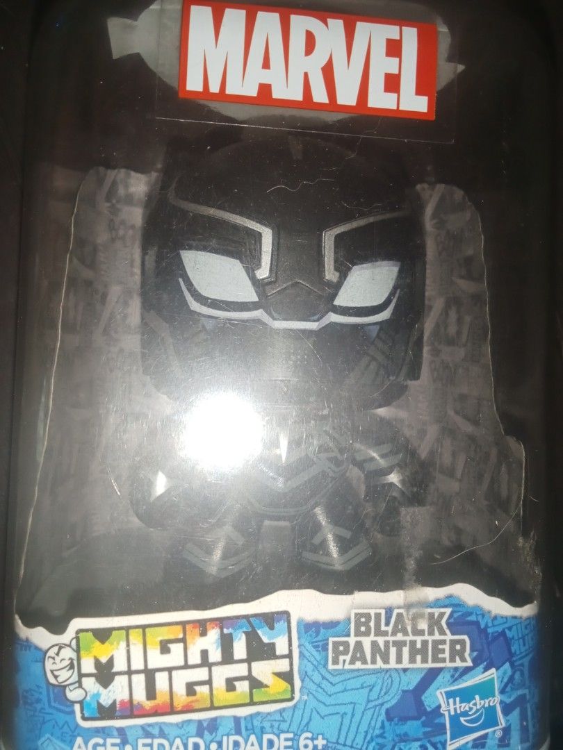 Hasbro Marvel Mighty Muggs Black Panther 07 Figure (Category: Figurines & Statues) located in Cavite. Submitted by emilgarcia09 (Listing ID 1469912505, Image 1). Description: - Official Hasbro Marvel Black Panther Mighty Muggs (No. 07) - Push-down head mechanism changes 3 facial expressions - Includes original window box packaging - Kept inside original plastic display case.