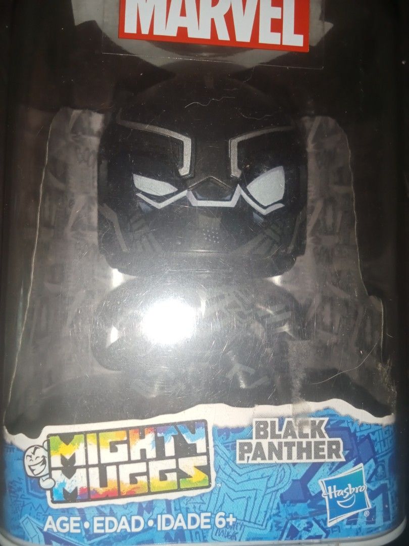 Hasbro Marvel Mighty Muggs Black Panther 07 Figure (Category: Figurines & Statues) located in Cavite. Submitted by emilgarcia09 (Listing ID 1469912505, Image 2). Description: - Official Hasbro Marvel Black Panther Mighty Muggs (No. 07) - Push-down head mechanism changes 3 facial expressions - Includes original window box packaging - Kept inside original plastic display case.
