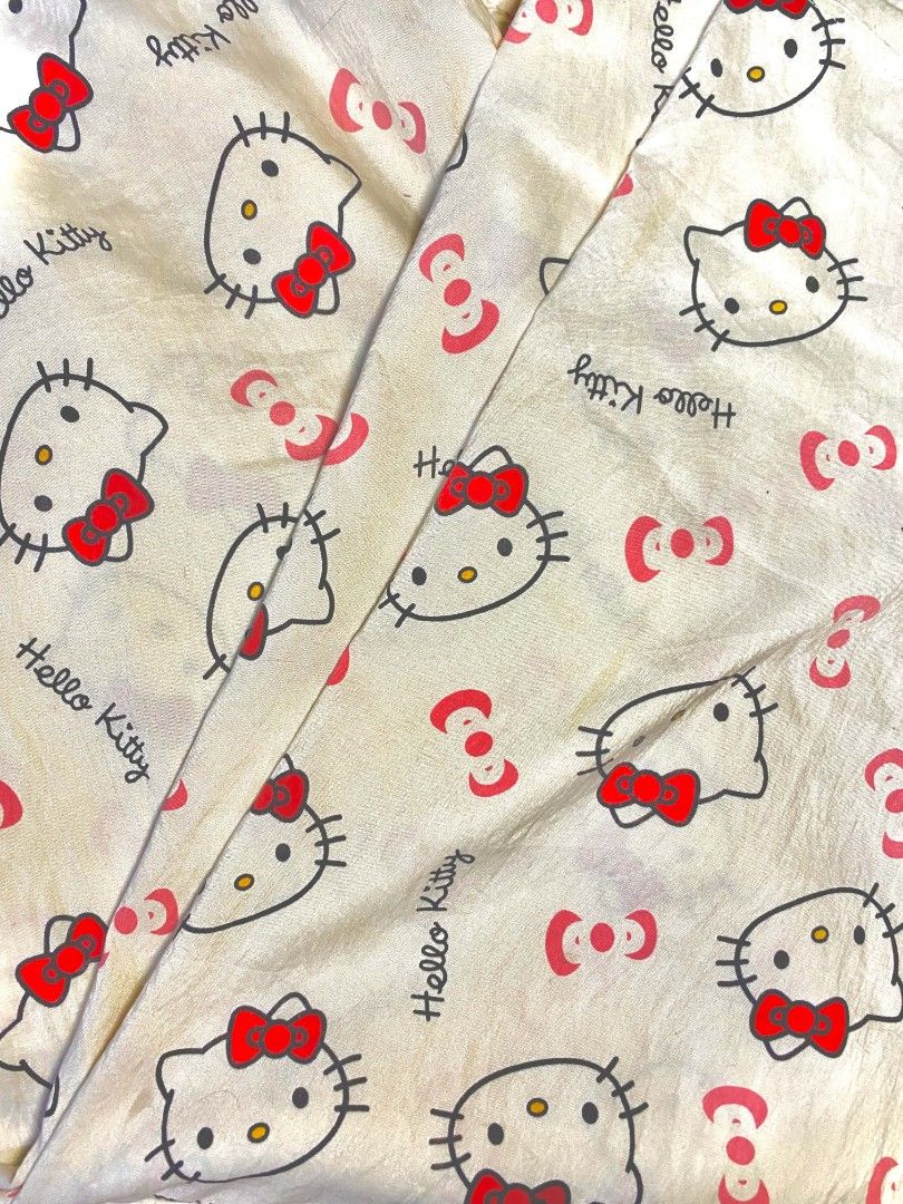Hello Kitty Pajama Pants Loungewear (Category: Undergarments & Loungewear) located in Manila. Submitted by gentle.lovexoxo_ (Listing ID 1469930948, Image 2). Description: - Design: All-over Kitty face and red bows print - Color: White with pink accents - Fit: Elastic waistband for all-night comfort - Material: Lightweight and breathable - Sizing: Fits waist 22-32, Length: 40 inches - Code: hk.