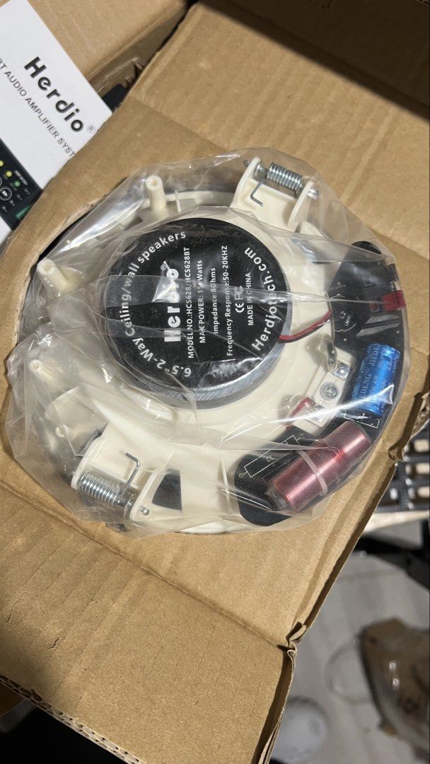 Herdio BT Audio Amplifier System & 6.5" Speakers AMP-BTX01 (Category: Soundbars, Speakers & Amplifiers) located in Quezon City. Submitted by johnmdv (Listing ID 1469889113, Image 2). Description: - Brand new and unopened Herdio Bluetooth audio system (Models: AMP-BTX01 & HCS628BT) - Includes 1x Bluetooth amplifier module and 2x 6.5-inch 2-way ceiling/wall speakers - Powerful 150W max power output with 8 ohms impedance and 50-20KHZ frequency respo