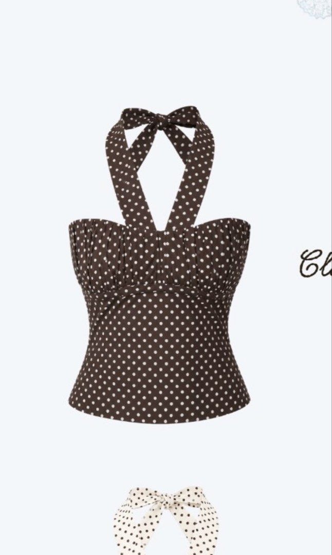 Heure Brown Polka Dot Halter Top in S (Category: Sleeveless) located in Quezon City. Submitted by skie_ (Listing ID 1469787006, Image 1). Description: rfs: wrong size.