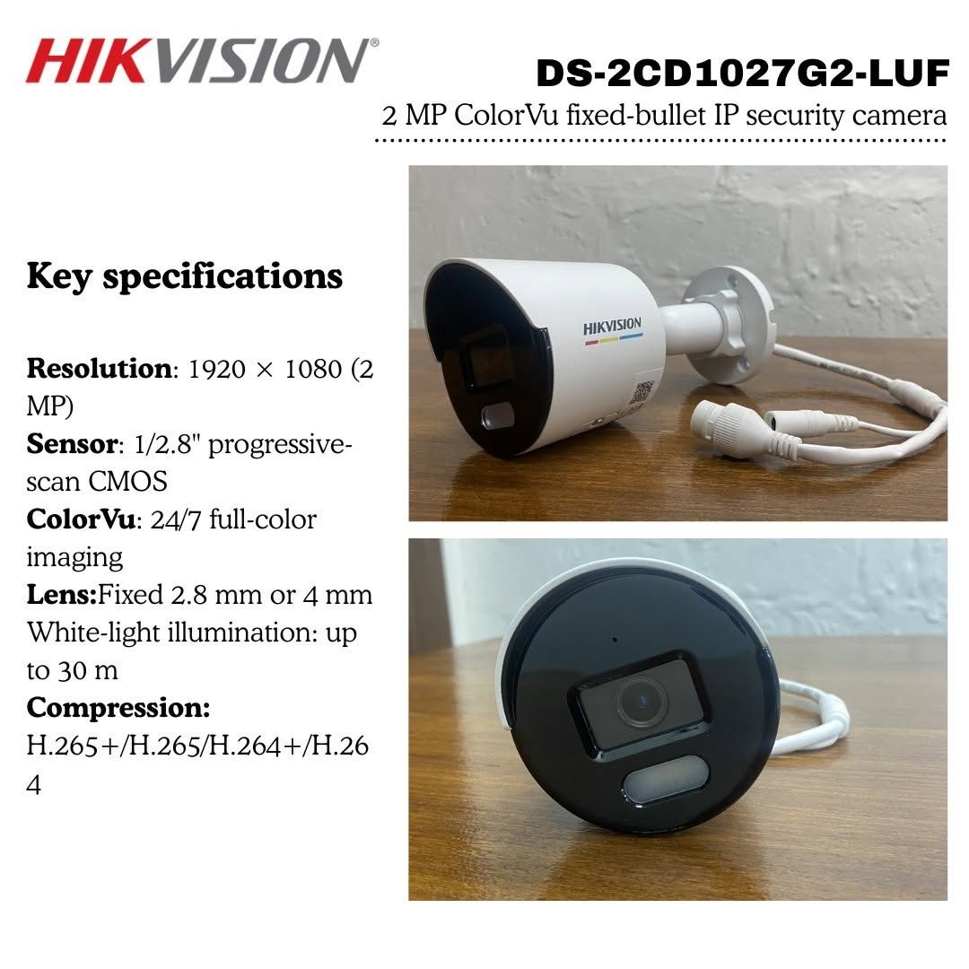Hikvision DS-2CD1027G2-LUF 2MP ColorVu Fixed-Bullet IP Security Camera (Category: Security Systems & CCTV Cameras) located in Mandaluyong City. Submitted by 09178449559 (Listing ID 1469845323, Image 3). Description: 🔒📹 Protect What Matters with the Hikvision DS-2CD1027G2-LUF 2MP ColorVu IP Bullet Camera! 🔒📹 Experience reliable, high-quality surveillance with 24/7 full-color imaging, smart detection, and built-in audio. Designed for dependable