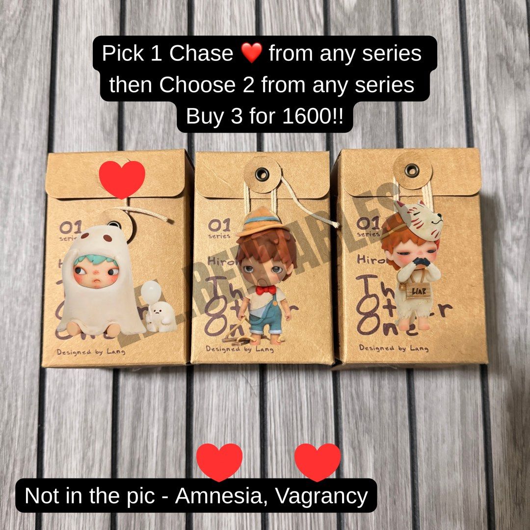 Hirono Bundle Set - 3 for 1600! (Category: Designer & Blind Box Toys) located in Caloocan City. Submitted by zel.bentables (Listing ID 1469930767, Image 1). Description: Pick 1 from any series then choose 2 from any series. Buy 3 for 1600!!.