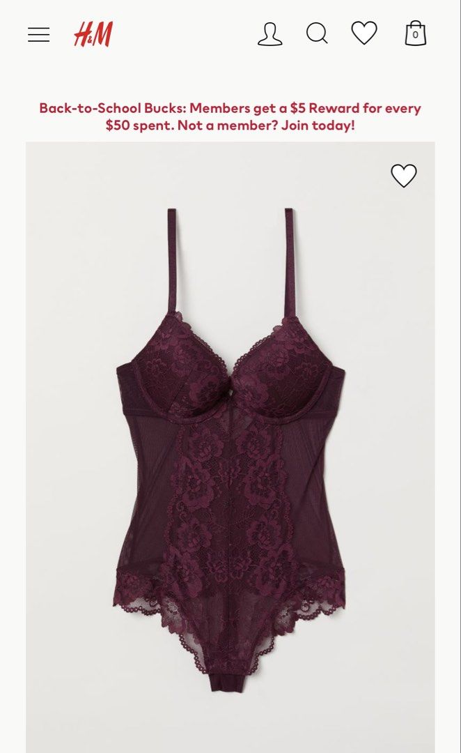 H&M Lingerie Burgundy (Category: Undergarments & Loungewear) located in Cebu City. Submitted by quing1993 (Listing ID 1469855308, Image 1). Description: BRANDNEW .