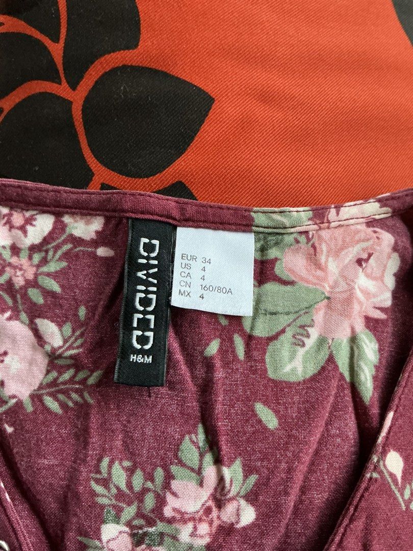 H&M Maroon Floral Mini Dress (Category: Dresses) located in Quezon City. Submitted by shopabilitymnl (Listing ID 1469856969, Image 3). Description: Size: Small No issue Mannequins’s Size: - Bust: 36-37 inches.