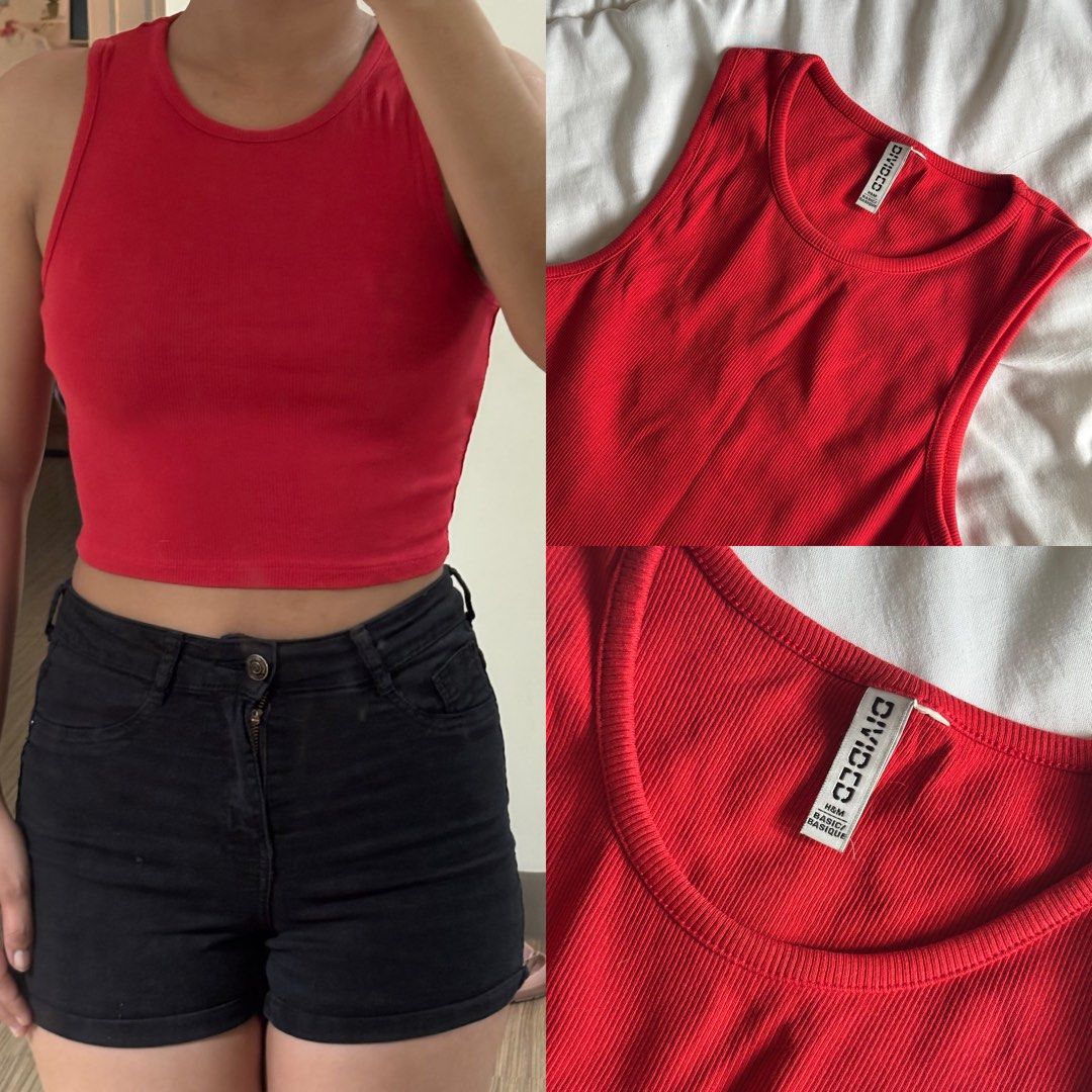 H&M Red Racerback Crop Tank Top (Category: Sleeveless) located in Binan City. Submitted by mypreloved_haul (Listing ID 1469765696, Image 1). Description: fits xs to small! last price posted!.