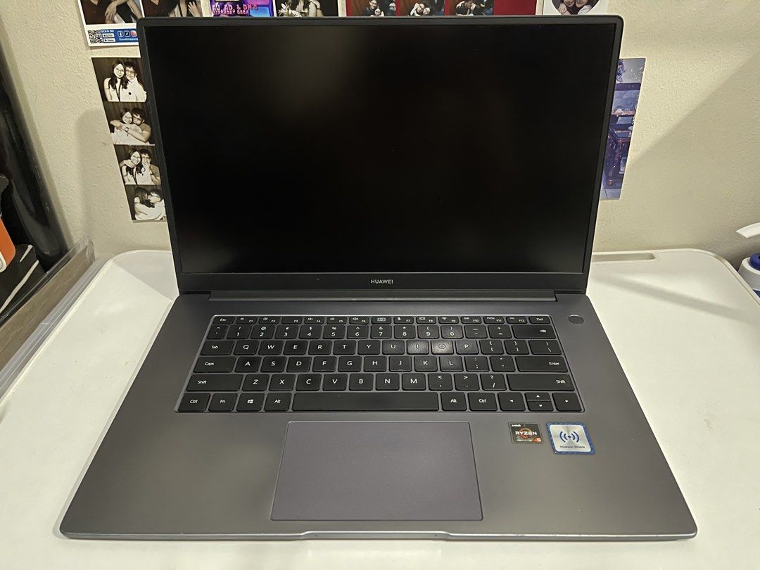 Huawei MateBook D 15 Ryzen 5 (Category: Laptops & Notebooks) located in Manila. Submitted by decluttersbynini (Listing ID 1469779827, Image 1). Description: - Model: Huawei MateBook D 15 - Color: Dark Grey - Processor: AMD Ryzen 5 3500U - Memory: 8GB RAM - Storage: 477GB - OS: Windows 11 Home Single Language - Keyboard: QWERTY layout with integrated touchpad - Security: Power button fingerprint reader - Condition: Well used - Issue: Minor scratch