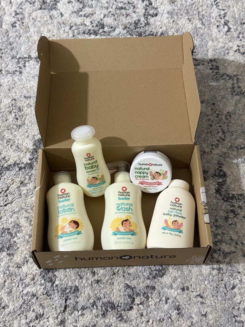 Human Nature Baby Care Set And Diapers Bundle (Category: Breastfeeding & Bottle Feeding) located in Quezon City. Submitted by tepaninie (Listing ID 1469899127, Image 1). Description: - 2,500 take all - Brand new and unopened baby essentials bundle in a box - Human Nature natural products: lotion, baby wash, powder, wonder oil, and nappy cream - Cute elephant-design hooded towel and washcloths set - Burping non slip pillow - Premium diapers from K
