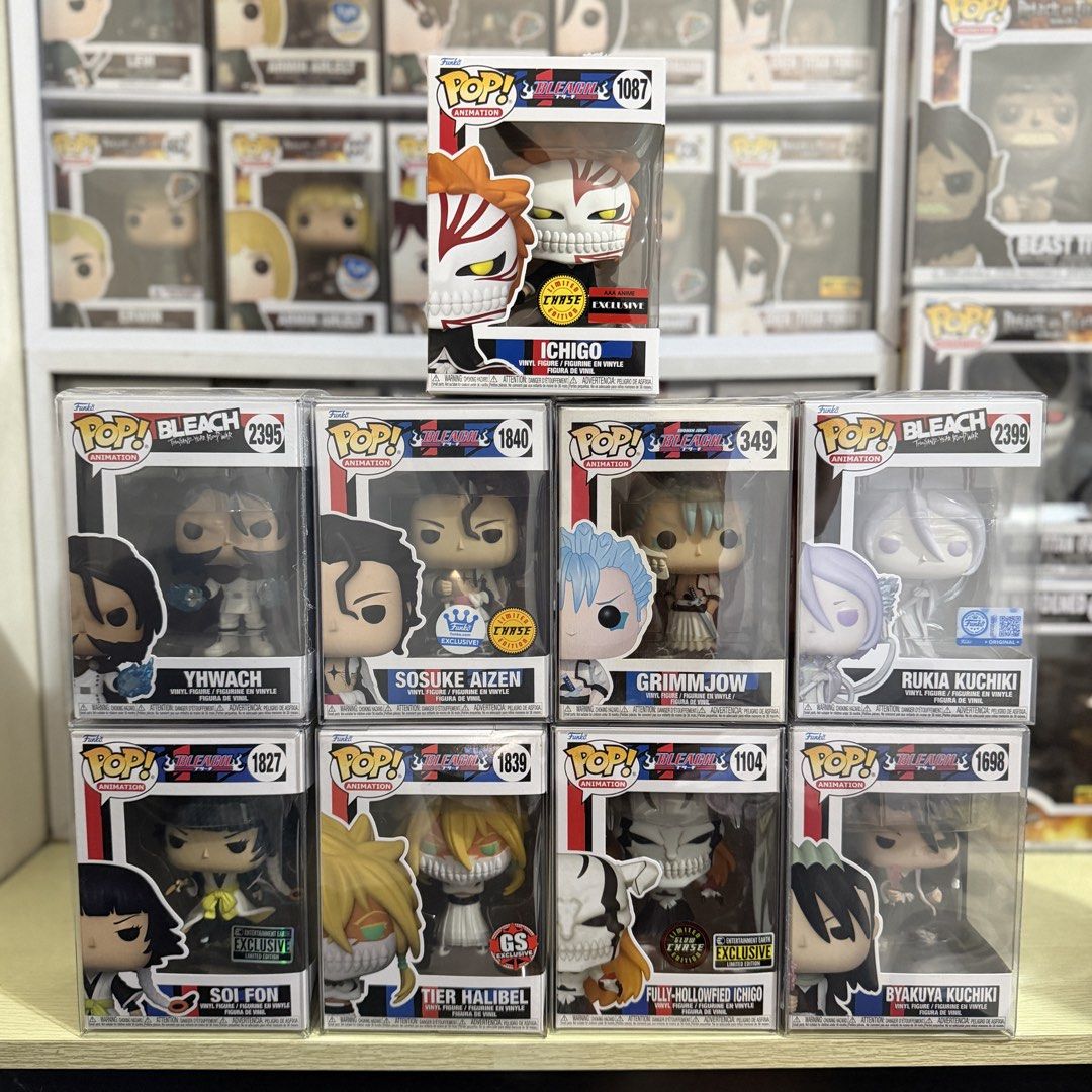 Ichigo, Aizen, Grimmjow, Etc - Bleach Funko Pops (Category: Designer & Blind Box Toys) located in Quezon City. Submitted by tokyobailey (Listing ID 1469865618, Image 1). Description: FS | Installment Available Bleach / TYBW Grimmjow - 4900 Sosuke Aizen FSE Chase - 3850 Ichigo AAA Chase - 2500 Tier Halibel GameStop Canada - 1950 Fully-Hollowfied Ichigo EEE Chase - 1850 Rukia Bankai SE - 1750 Yhwach - 1250 Soi Fon EEE - 1200 Byakuya Kuchiki - 750 F