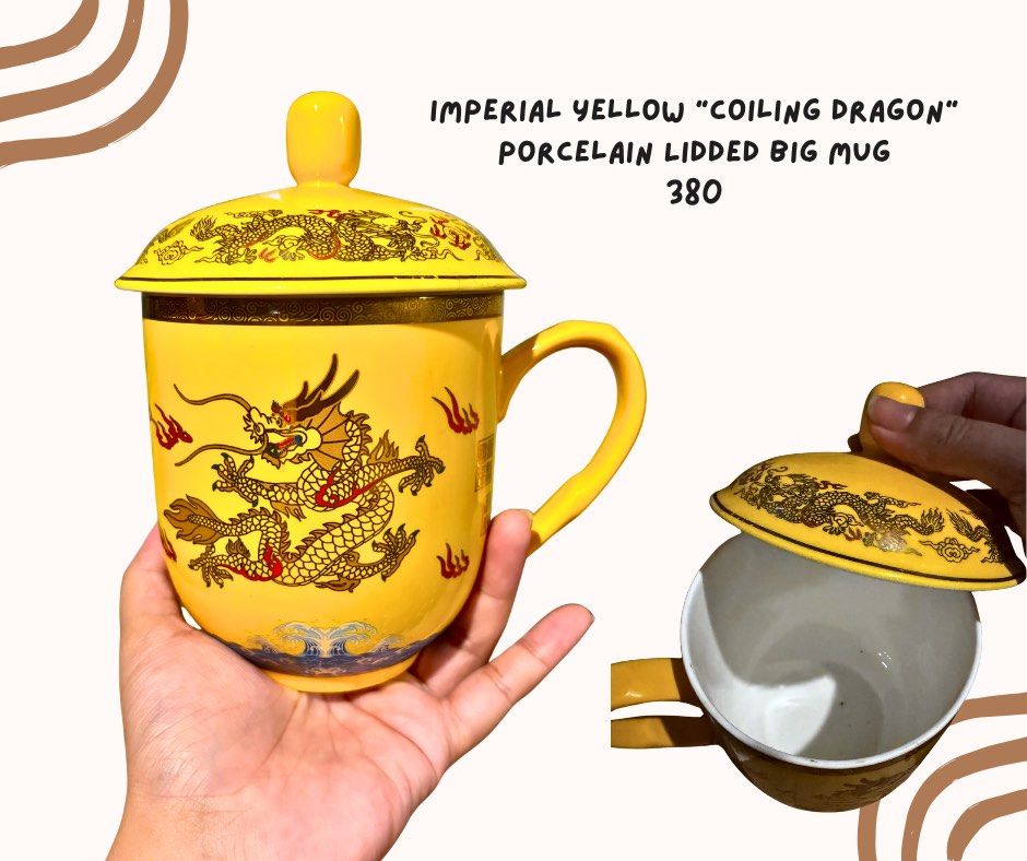 Imperial Yellow Coiling Dragon Lidded Big Mug (Category: Coffee & Tea Tableware) located in Pasig City. Submitted by homeyvibesph (Listing ID 1469849512, Image 1). Description: .