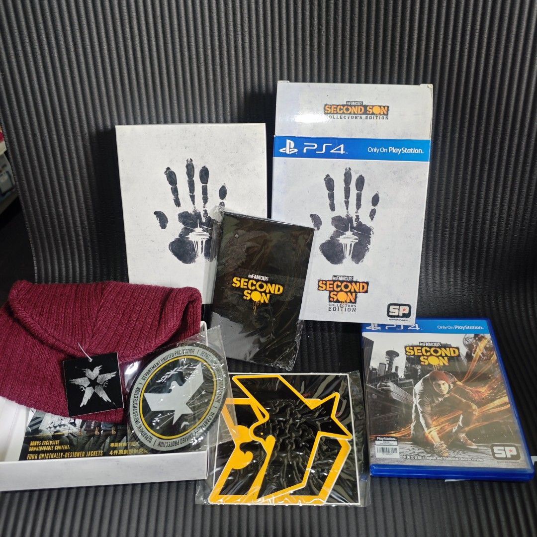 Infamous Second Son Collectors Edition PS4 R3 (Rare) (Category: PlayStation) located in Quezon City. Submitted by shopme_gadget30 (Listing ID 1469809916, Image 1). Description: kindly read the details first for sale fixed price mint condition tested and working complete in box with Case and disc game =Wearble Replica of Delsins Beanie =8 pins = official DUP patch =Vinyl Decals =Manuals like vouchers card compatible to ps4 /ps5 console R1 Region q