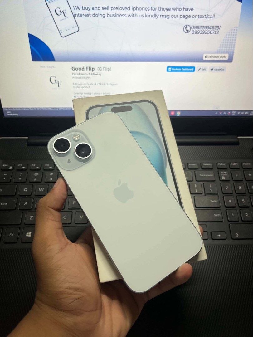 iPhone 15 256gb (Category: iPhone 15 Series) located in Quezon City. Submitted by andydrei (Listing ID 1469798121, Image 1). Description: FS/SWAP: iPhone 15 256gb 💙 -No history of repair -Factory unlocked anysim -All working goods, makinis good as new -83% orig batt -NTC Complete orig box from PMac🇵🇭 ₱26,990 may bawas pa sa sure buyer pm! 👌🏽Unli Check & Reset upon meetup 📍Qc Area open for meetup / pickup / delivery .