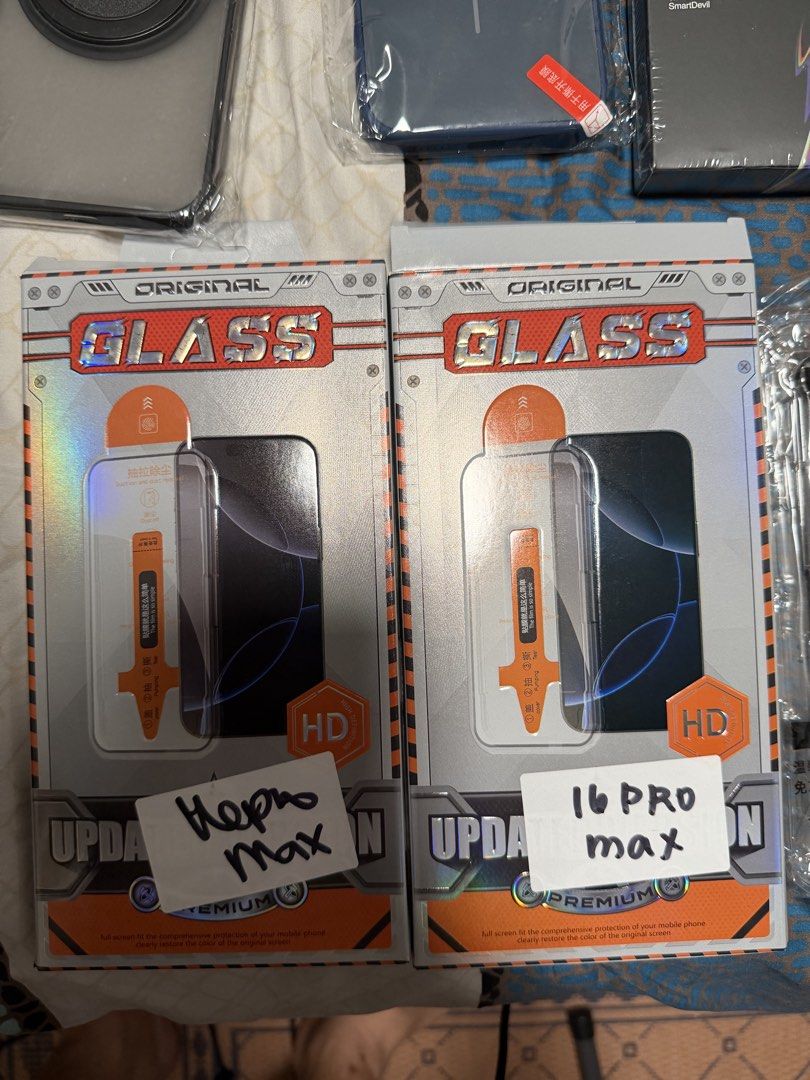 iPhone 16 pro max cases and tempered glass (Category: Cases & Sleeves) located in Makati City. Submitted by justinchuu (Listing ID 1469774597, Image 3). Description: Selling cases and tempered glass for iphone 16 promax. Take all. 7 tempered glass - 1 smart devil - 2 hd tempered glass with installer - 4 privacy tempered glass 10 phone case - 5 new case - 3 slightly used - 2 used.