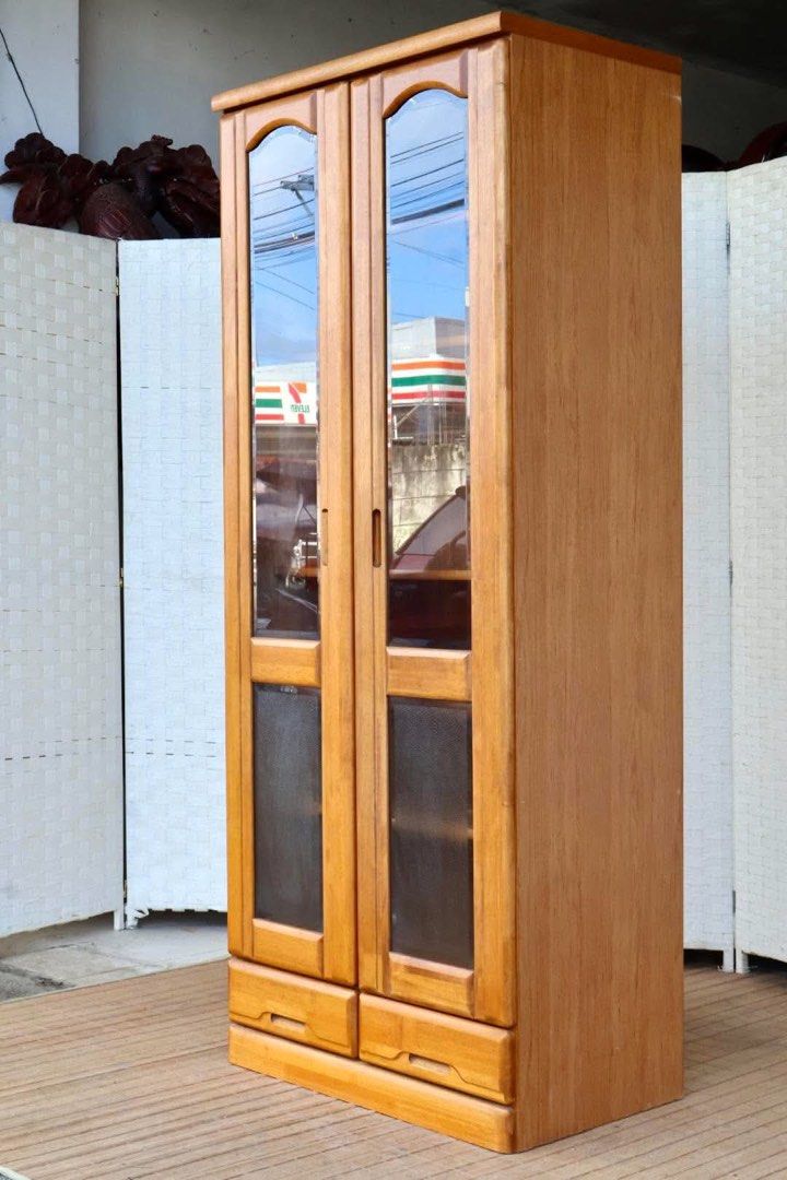 JAPAN SURPLUS 2 DOOR GLASS CABINET (Category: Dry Boxes & Cabinets) located in Manila. Submitted by justinlei.103 (Listing ID 1469929432, Image 2). Description: JAPAN SURPLUS FURNITURE SLIM CABINET WITH 2 GLASS DOORS ADJUSTABLE SHELVES Size 23.5L x 17W x 70H in inches (AS-IS ITEM) *Minimal Scratch Only IN GOOD CONDITION.