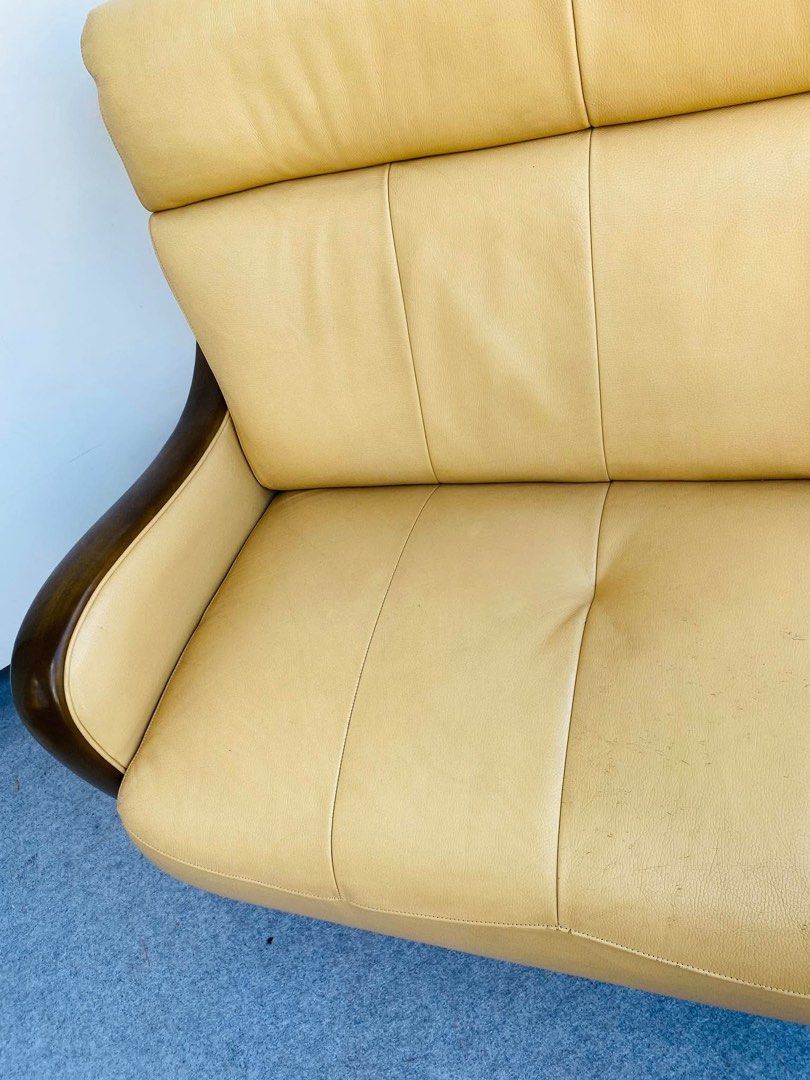 JAPAN SURPLUS WOODEN SOFA (Category: Chairs) located in Manila. Submitted by justinlei.103 (Listing ID 1469928908, Image 2). Description: “JAPAN SURPLUS” “DIRETTORE” LEATHER SOFA WITH WOODEN CURVED ACCENT SIZE: 42L” x 25W” x 15Sh” x 34H” inches (AS-IS ITEM) IN GOOD CONDITION.