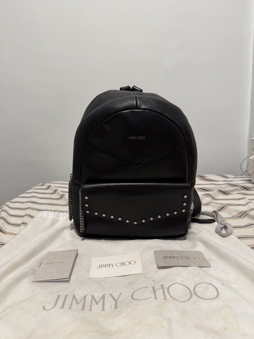 Jimmy Choo “Cassie” Studded Leather Backpack (Category: Luxury Bags & Wallets) located in Iloilo. Submitted by lorenzoivan (Listing ID 1469770221, Image 1). Description: Jimmy Choo “Cassie” Studded Leather Backpack - ₱20,000 SRP: $1,300 / ₱80,000 LEGIT/AUTHENTIC: dustbag, cards good condition Flaws: dirty inside old, signs of usage Asking for ₱20,000 (NEGOTIABLE) Pre-owned prices range from ₱20k-₱32k DM for more inquiries and more pics.