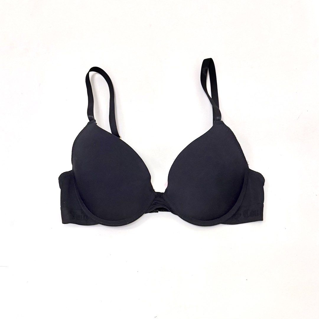 JUICY COUTURE Black Push-up Bra [34B] (Category: Undergarments & Loungewear) located in Malabon City. Submitted by k_intimates (Listing ID 1469931981, Image 1). Description: Details: • Size 34B / wired / push-up • Minimal sign of use on the inner cups—doesn’t affect the form. • Juicy Couture Black Push-Up Bra designed with molded, padded cups and thin adjustable straps with “Juicy Couture” text on the band..