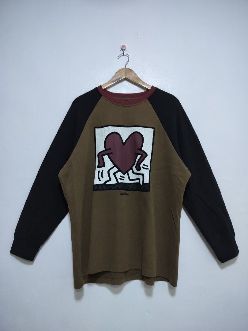 Keith Haring Raglan Longsleeve Sweatshirt (Embossed) (Category: Coats, Jackets and Outerwear) located in Taguig. Submitted by thriftybounce (Listing ID 1469780879, Image 1). Description: Fit : XL-XXL Width : 25 Length : 28 Color Rate : 9.7/10 Issue : None.