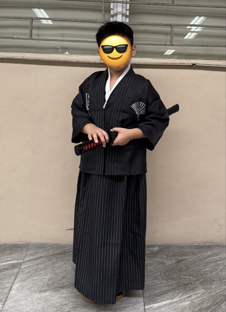 Kids Japanese Customer (Category: Babies & Kids Fashion) located in Marikina City. Submitted by mrsgracias (Listing ID 1469891738, Image 2). Description: USED ONCE. Sword not included Size: 130 for 8-10yo as per the description - Traditional-style black kimono and hakama set for kids - Worn only once for a school event.