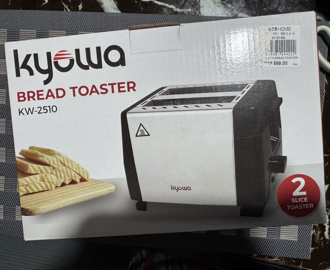 Kyowa Bread Toaster KW-2510 2 slice (Category: Ovens & Toasters) located in Las Pinas. Submitted by DocEyaaaa (Listing ID 1469848708, Image 1). Description: Never used. Original Price Php 899 as seen on the tag price..
