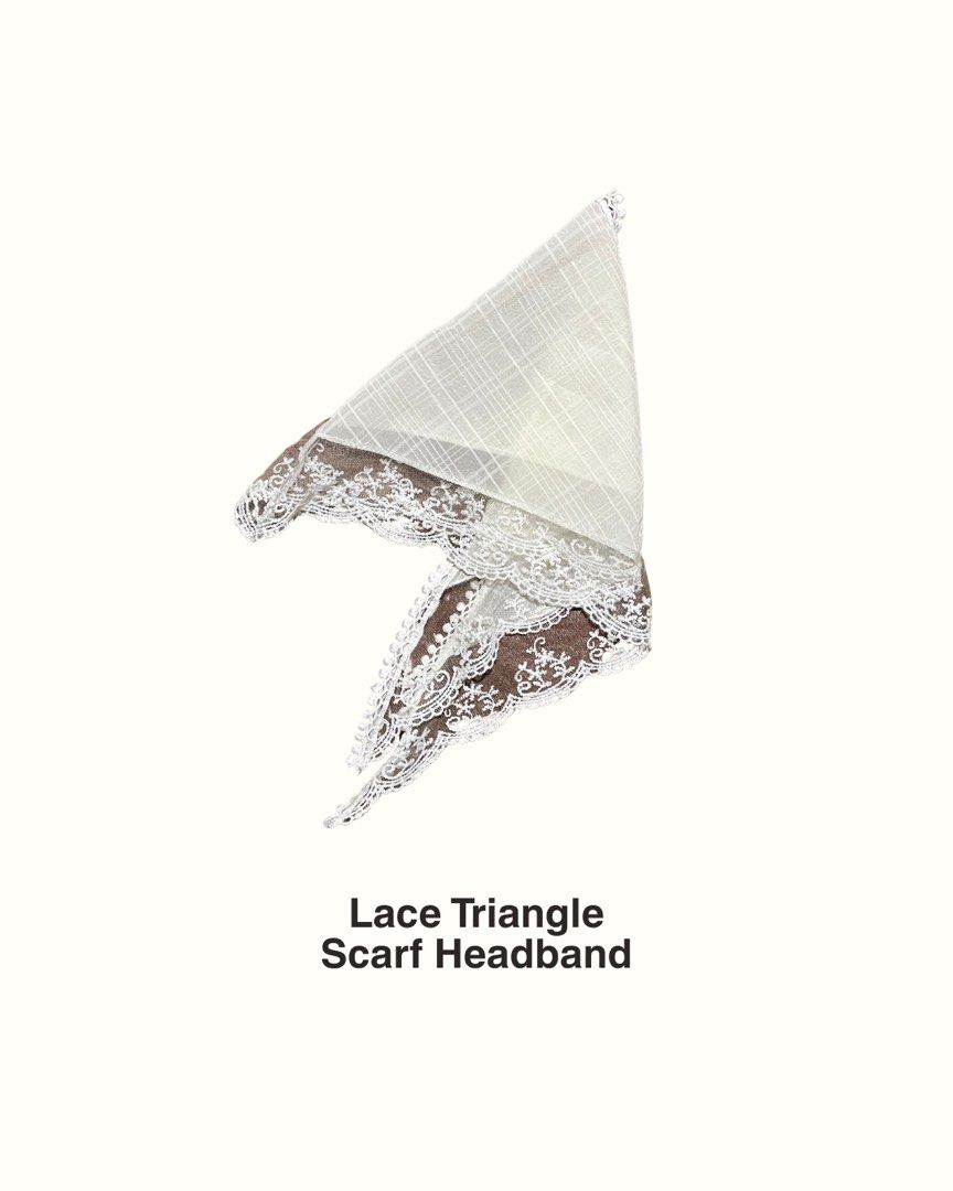 Lace Triangle Scarf Headband Hair Accessory (Category: Hair Accessories) located in Manila. Submitted by maaya.rikit (Listing ID 1469936287, Image 1). Description: - Design: Cream and brown plaid with delicate white lace trim - Style: Triangle scarf / hair bandana - Fit: Easy to tie around the head for a secure fit - Use: Versatile accessory for everyday hair styling and cute looks - Condition: Brand new and ready to wear.