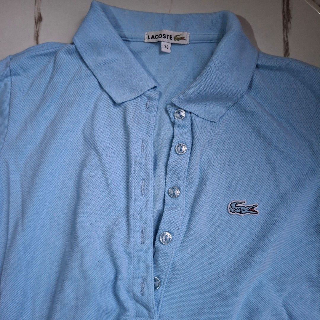 Lacoste Light Blue Polo Shirt (Category: Others Tops) located in Caloocan City. Submitted by mei56313 (Listing ID 1469878595, Image 2). Description: - preloved Lacoste polo shirt (authentic) - size 36/S loc: Caloocan City MOP: BPI/Gcash MOD: J&T (sf c/o buyer).