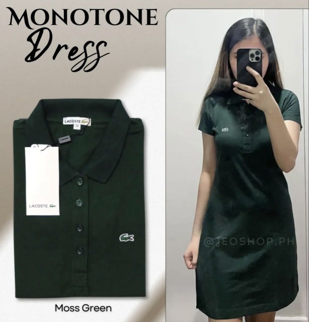 Lacoste Monotone Dress (Category: Dresses) located in Makati City. Submitted by ziahbelle (Listing ID 1469848145, Image 1). Description: FOR SALE: Lacoste Monotone Dress – Moss Green size 44 (XL) ✨ Brand New ✨ OG Quality ✨ Beautiful Moss Green Color ✨ Classy and perfect for casual or semi-formal wear! 📌 RFS: Wrong Size PM me for inquiries! First to get, first to have. 🛍️.