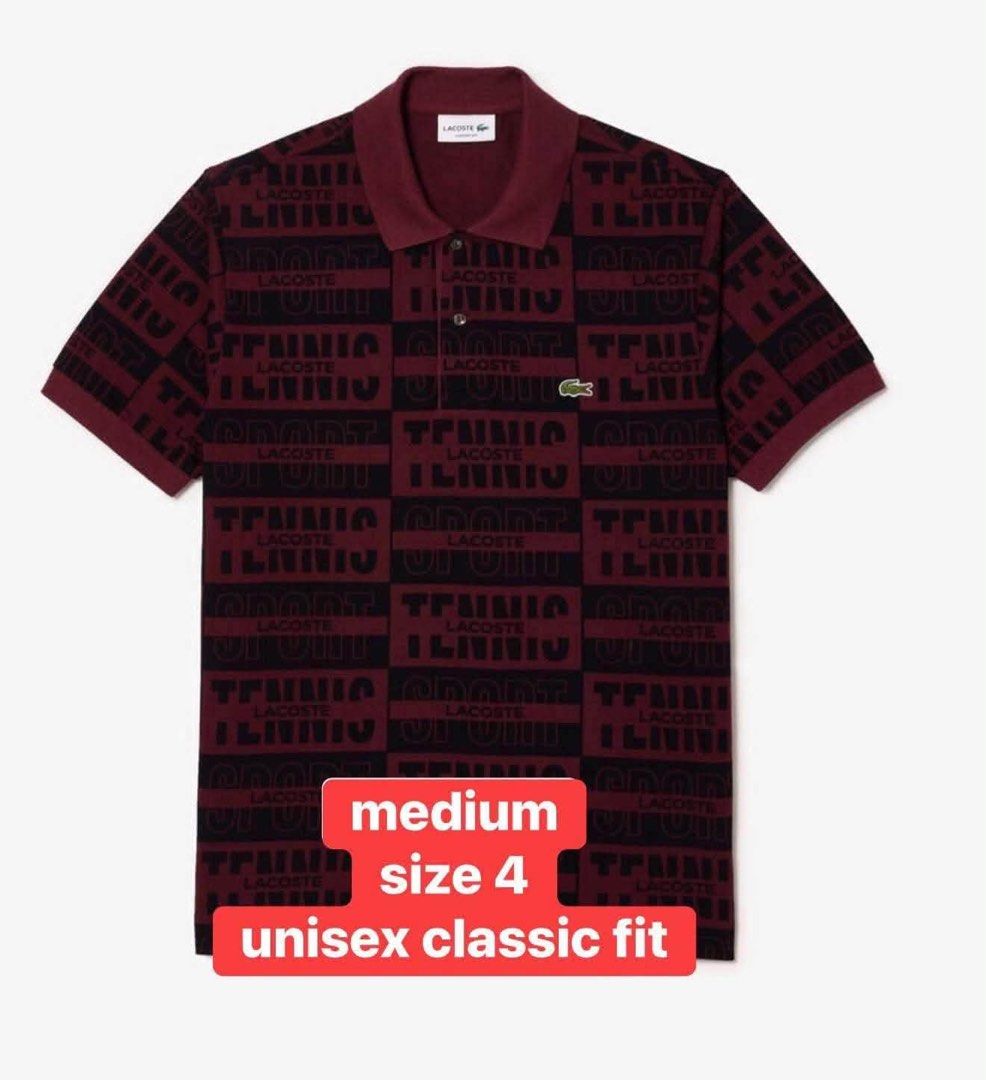Lacoste Polo Shirt Assorted Colors and Sizes (Category: Tshirts & Polo Shirts ) located in Manila. Submitted by coollion.5d785a (Listing ID 1469909596, Image 1). Description: - 100% Authentic Lacoste Polo Shirts collection - Burgundy All-Over Print: Medium, Size 4, Classic Fit - Dark Green Golf Club Edition: Size 6 (XL), Classic Fit - Bright Blue Club Lacoste: Small, Regular Fit - White with Large Tennis Graphic: Large, Regular Fit - Light Purple