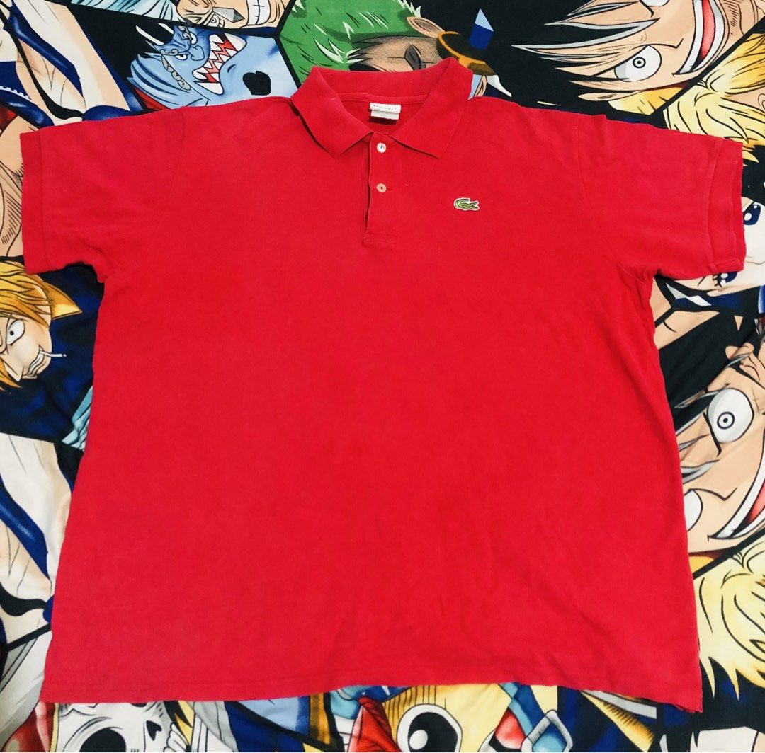 Lacoste Red Polo Shirt Size 7 (Category: Tshirts & Polo Shirts ) located in Manila. Submitted by gobvs222 (Listing ID 1469926776, Image 1). Description: - Brand: Lacoste - Color: Bright red - Size: 7 - Material: 100% Cotton pique (breathable and comfortable) - Design: Classic two-button placket, collar, and iconic embroidered green crocodile logo on the chest - Origin: Made in Peru - Condition: Great classic piece for casual wear.