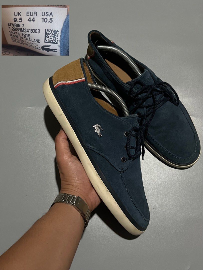 LACOSTE SILVER METALLIC LOGO SUEDE formal shoes for men’s (Category: Sneakers) located in Cagayan de Oro. Submitted by shoescdo (Listing ID 1469895708, Image 1). Description: For sale LACOSTE SILVER METALLIC LOGO SUEDE formal shoes for men’s Authentic✅/Suede Size:44Euro|10.5Us Condition:9/10 Good as new Condition Thrift shoes (Ukay shoes, Manage your expectations) Sign of usage only First to Mine basis only Direct pm for complete details NoReturn