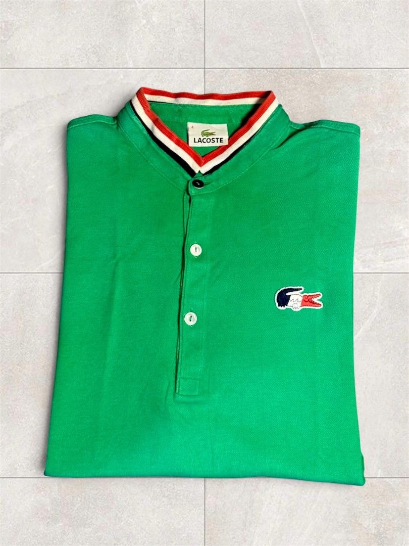 Lacoste Trico Men's (authentic) (Category: Luxury Apparel) located in Cebu City. Submitted by westleygics18 (Listing ID 1469761438, Image 2). Description: - Lacoste Green Polo Shirt with Striped Mandarin Collar Size 4 Vgood condition Size: 4 (fits like Medium) Measurements: 20 inches chest width, 27 inches length Prelove.
