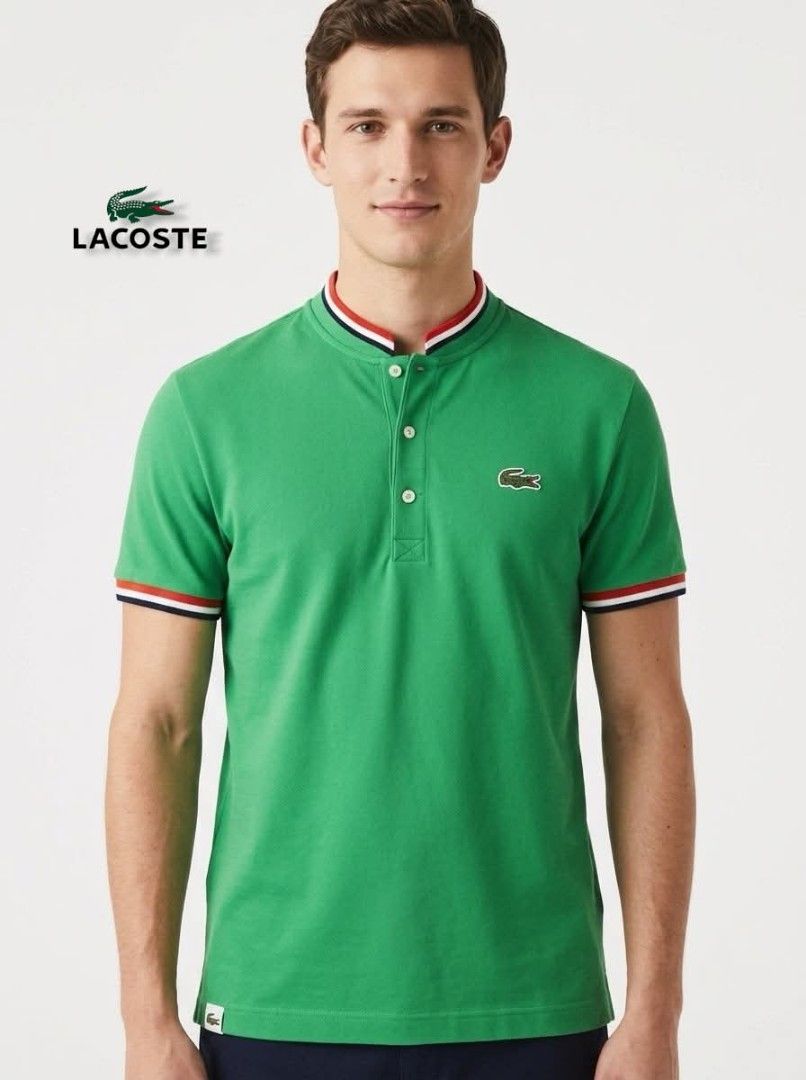 Lacoste Trico Men's (authentic) (Category: Luxury Apparel) located in Cebu City. Submitted by westleygics18 (Listing ID 1469761438, Image 1). Description: - Lacoste Green Polo Shirt with Striped Mandarin Collar Size 4 Vgood condition Size: 4 (fits like Medium) Measurements: 20 inches chest width, 27 inches length Prelove.