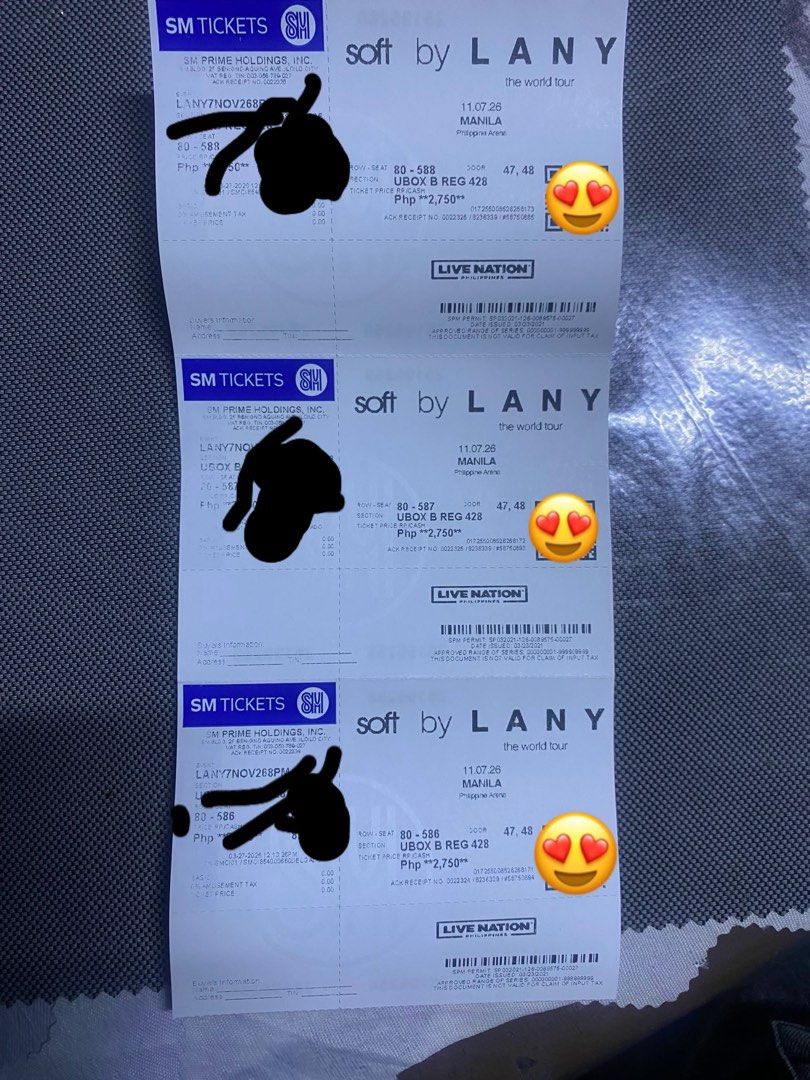 LANY CONCERT TICKETS (Category: CDs & DVDs) located in Manila. Submitted by antonetalor (Listing ID 1469761805, Image 1). Description: 🎟️ **WTS / LFB: LANY “soft” World Tour Ticket** 📅 **Date:** November 7, 2026 (Saturday) 📍 **Venue:** Philippine Arena, Bulacan 🎫 **Ticket:** Upper Box (UBB) 💸 **Price:** ₱PM — negotiable 🎟️ **Status:** Physical ticket claimed RFS: Change of plans. Looking for a sure buyer! 🥹🫶🏻 DM me if interested. I can p