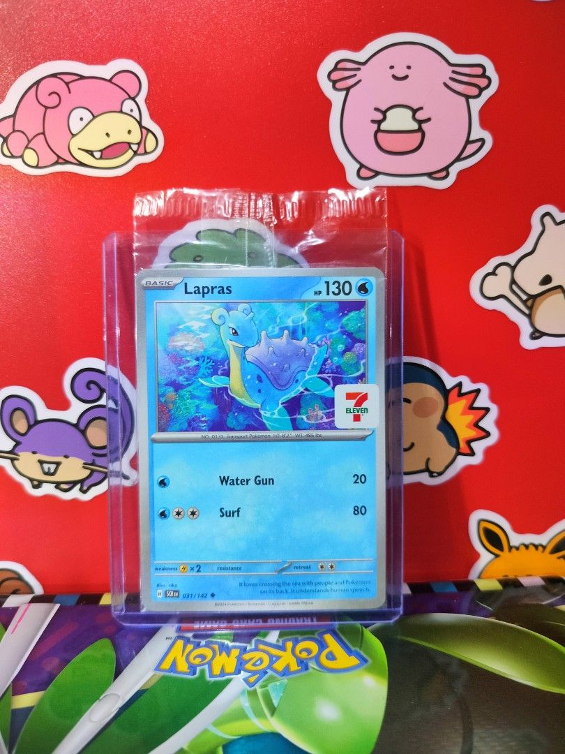 LAPRAS 7-Eleven Promo 031/142 SEALED (Category: Raw Singles) located in San Antonio. Submitted by lansbitshop (Listing ID 1469923220, Image 1). Description: LAPRAS 7-Eleven Promo 031/142 SEALED ✨ Condition: Mint 💯 100% Authentic / Original Pokémon TCG 📍 TERMS & CONDITIONS: 💳 Payment: Payment First via GCash / Gotyme 📦 Packaging: Sleeve + Toploader + Cardboard included 🚚 Shipping: J&T (Buyer shoulders fee) ❌ NO Cancellations once order is con