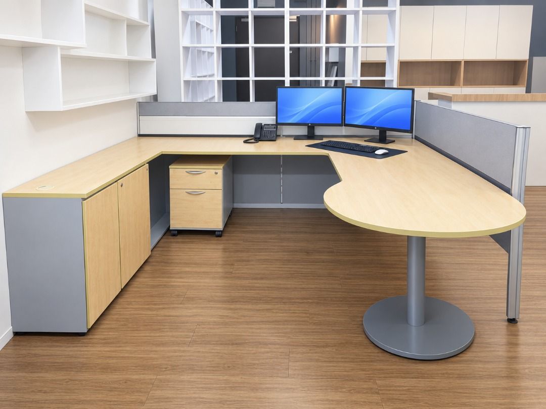 Large U-shaped Office Desk Workstation with Storage and Privacy Panels ...