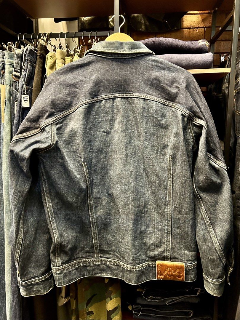 Lee Riders Japan 101-J Denim Jacket (Category: Coats, Jackets and Outerwear) located in Quezon City. Submitted by pricetakedown (Listing ID 1469871257, Image 2). Description: Size: L | Excellent condition Premium Japanese domestic market reissue of the classic Lee 101-J Rider jacket. Features zig-zag front placket stitching, hair-on-hide leather back patch, and Lee Riders brass hardware. 🏍️👖 Measurements (inches) Armpit to armpit: 21.5 Shoulder