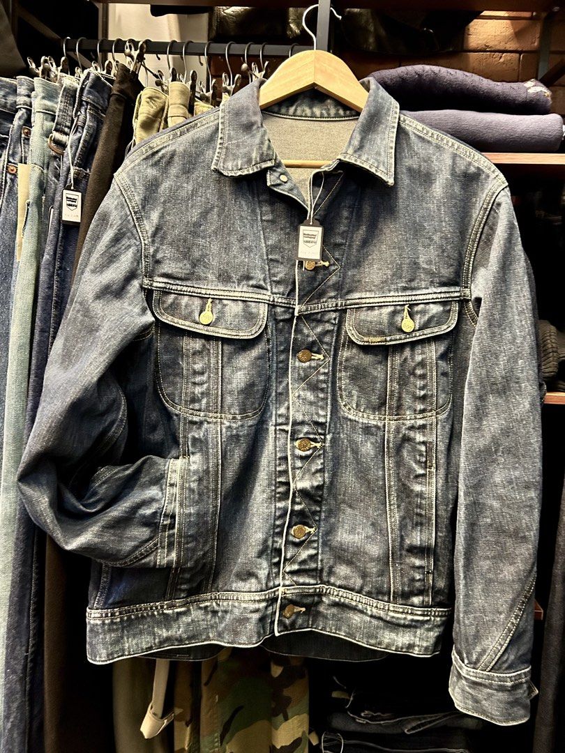 Lee Riders Japan 101-J Denim Jacket (Category: Coats, Jackets and Outerwear) located in Quezon City. Submitted by pricetakedown (Listing ID 1469871257, Image 1). Description: Size: L | Excellent condition Premium Japanese domestic market reissue of the classic Lee 101-J Rider jacket. Features zig-zag front placket stitching, hair-on-hide leather back patch, and Lee Riders brass hardware. 🏍️👖 Measurements (inches) Armpit to armpit: 21.5 Shoulder