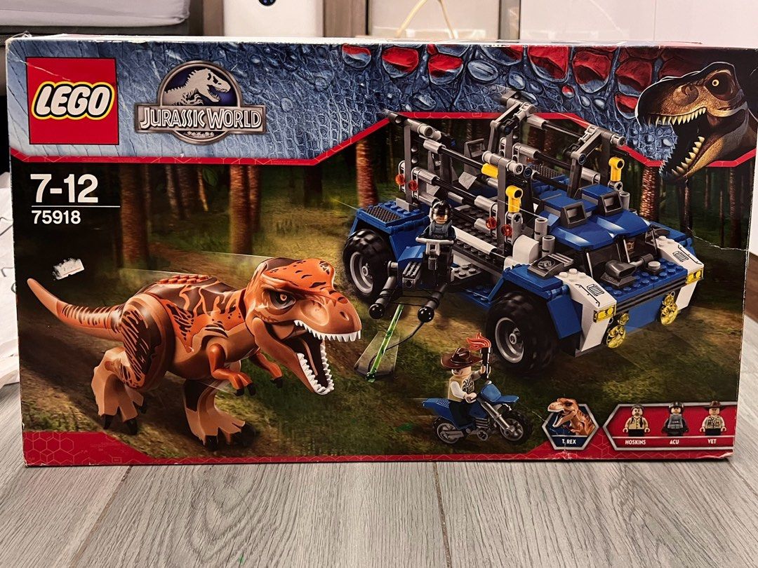LEGO Jurassic World T. Rex Tracker 75918 (Category: Lego & Building Sets) located in Manila. Submitted by zhuangming38643 (Listing ID 1469882893, Image 1). Description: - Set: LEGO Jurassic World T. Rex Tracker (75918) - Condition: Original packaging intact - Figures: Large T. Rex dinosaur, Hoskins, ACU trooper, and vet - Vehicles: Tracker vehicle and motorcycle - Features: Cage trap, dart shooter, and all buildable parts - Ideal for: Dinosaur fa
