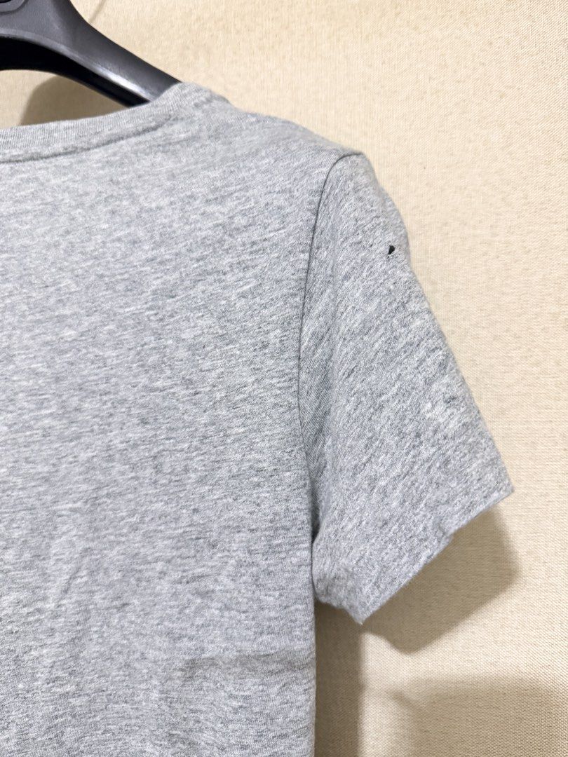Levi's Grey Logo T-Shirt Size M (Category: Shirts) located in Cavite. Submitted by mgd.blessed (Listing ID 1469905826, Image 3). Description: - Brand: Levi's - Color: Grey with dark blue lettering - Size: Medium (Regular Fit) - Material: Soft cotton blend - Style: Classic crew neck - Condition: Clean overall, ready to wear, with a small hole near the right shoulder seam as pictured.