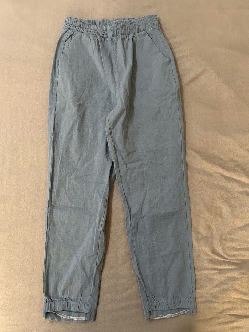 Light Blue Casual Elastic Waist Pants (Category: Babies & Kids Fashion) located in Quezon City. Submitted by poaimommy (Listing ID 1469767330, Image 1). Description: - Color: Light blue - Style: Relaxed fit casual pants - Waistband: Comfortable elastic waistband - Pockets: Functional front pockets and two back patch pockets - Hems: Elasticated cuffs at the bottom - bought in Bangkok; used twice and then outgrown.