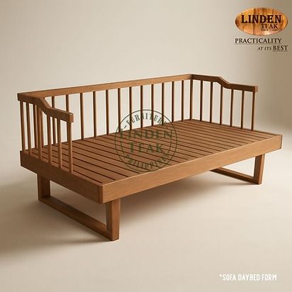 Linden Teak Convertible Sofa Daybed and Bed (Category: Sofas) located in Caloocan City. Submitted by elardodani26470 (Listing ID 1469786928, Image 3). Description: - Linden Teak convertible wood daybed - Easily transforms from a regular sofa into an extended bed frame - Solid wooden slat base structure with stylish vertical spindle backrest and armrests - Beautiful natural teak wood grain finish - Versatile and space-saving furniture for living r