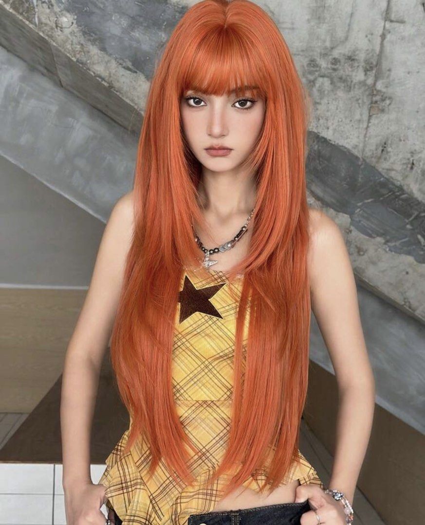 Long Orange Layered Wig with Bangs 32 Inch (Category: Hair Accessories) located in Quezon City. Submitted by ava_ghail (Listing ID 1469800056, Image 1). Description: Long layered orange Realistic wigs.