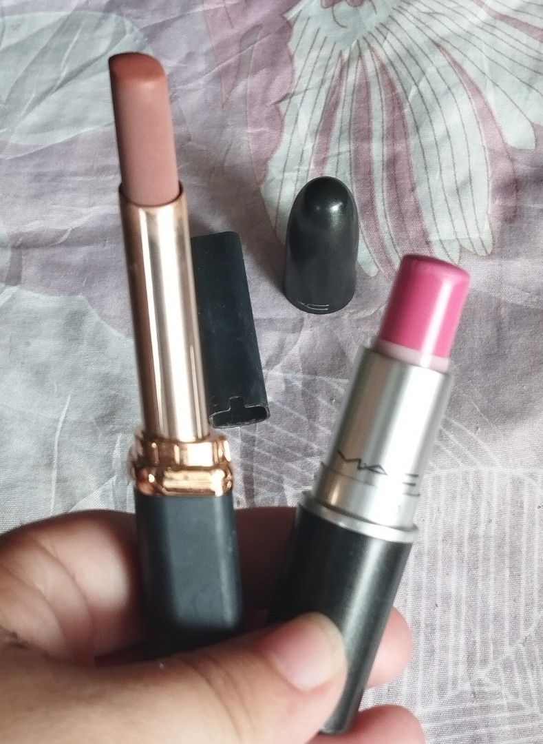 L'Oreal and MAC Lipsticks (Category: Makeup) located in Ozamiz City. Submitted by ng.thrifts (Listing ID 1469944466, Image 1). Description: - Items included: L'Oreal Color Riche & MAC Matte Lipstick - Shades: 610 Light Oolong (nude brown) & Silly (vibrant pink) - Finish: Matte for both - Condition: Lightly tested/swatched only - L'Oreal details: Manufactured Feb 2024, Expires Feb 2027 - Great way to try two distinct looks at a lower price!.