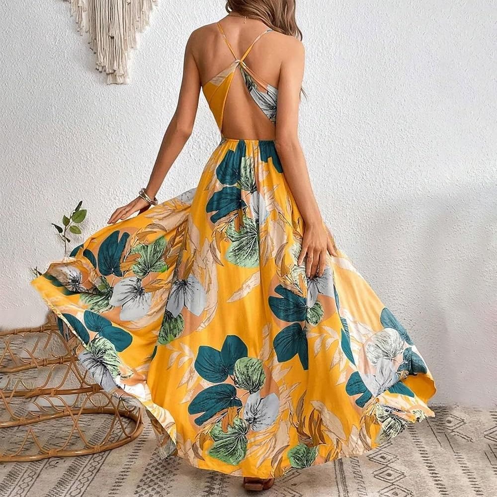 Lovito V neck backless wrap maxi dress (Category: Dresses) located in Alicia. Submitted by glambercena (Listing ID 1469820373, Image 1). Description: size medium, garterized waist. Cotton fab..