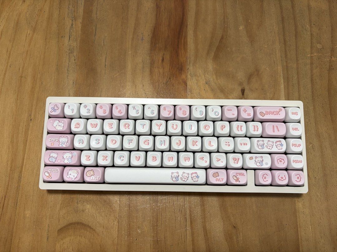 Computer Keyboard Drawing White Lucky65 v2 Taiyaki MOA Pink and White Mechanical Keyboard + Cat Keycaps ...