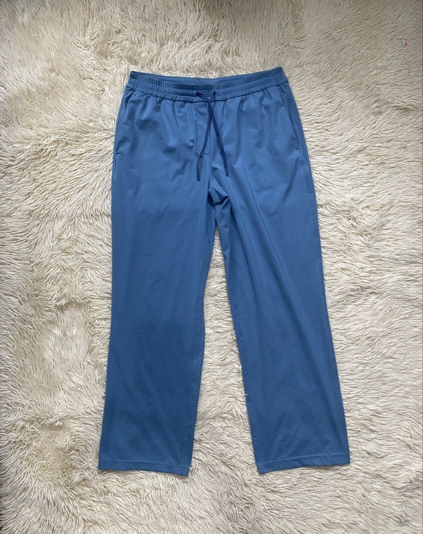 Lululemon relax fit for men (Category: Trousers) located in Antipolo. Submitted by switchneighborhood (Listing ID 1469818983, Image 1). Description: - Brand: Lululemon - Color: Blue - Size: Medium (tag attached) 32-34 - Condition: Brand new, clean, and ready to wear - Material: Polyester and elastane blend - Waistband: Elastic with logo-detailed drawstring - Pockets: Two back welt pockets with signature logo above the right pocket.